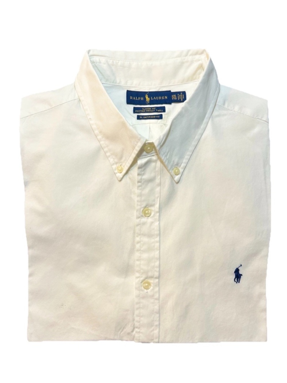 Ralph Lauren Featherweight Twill White  Shirt 2XL Untucked fit Short Sleeve